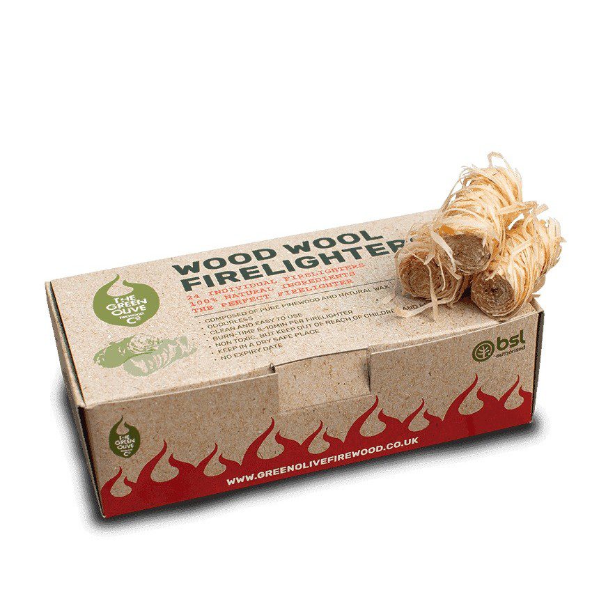 Green Olive Wood Wool Firelighters 5060333210212